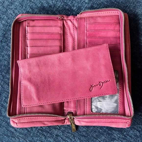 Junior Drake Pink Leather Zip Around Wallet Butter Soft Foldout Organizer - Picture 8 of 16